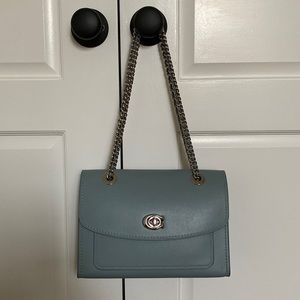 Coach Parker Shoulder Bag with Silver Hardware, Sage color, Leather